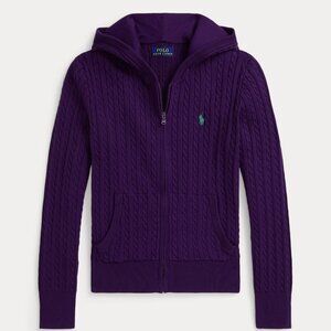 Ralph Lauren Mini-Cable College Purple 100% Cotton Full Zip Hoodie Gift Wrapped